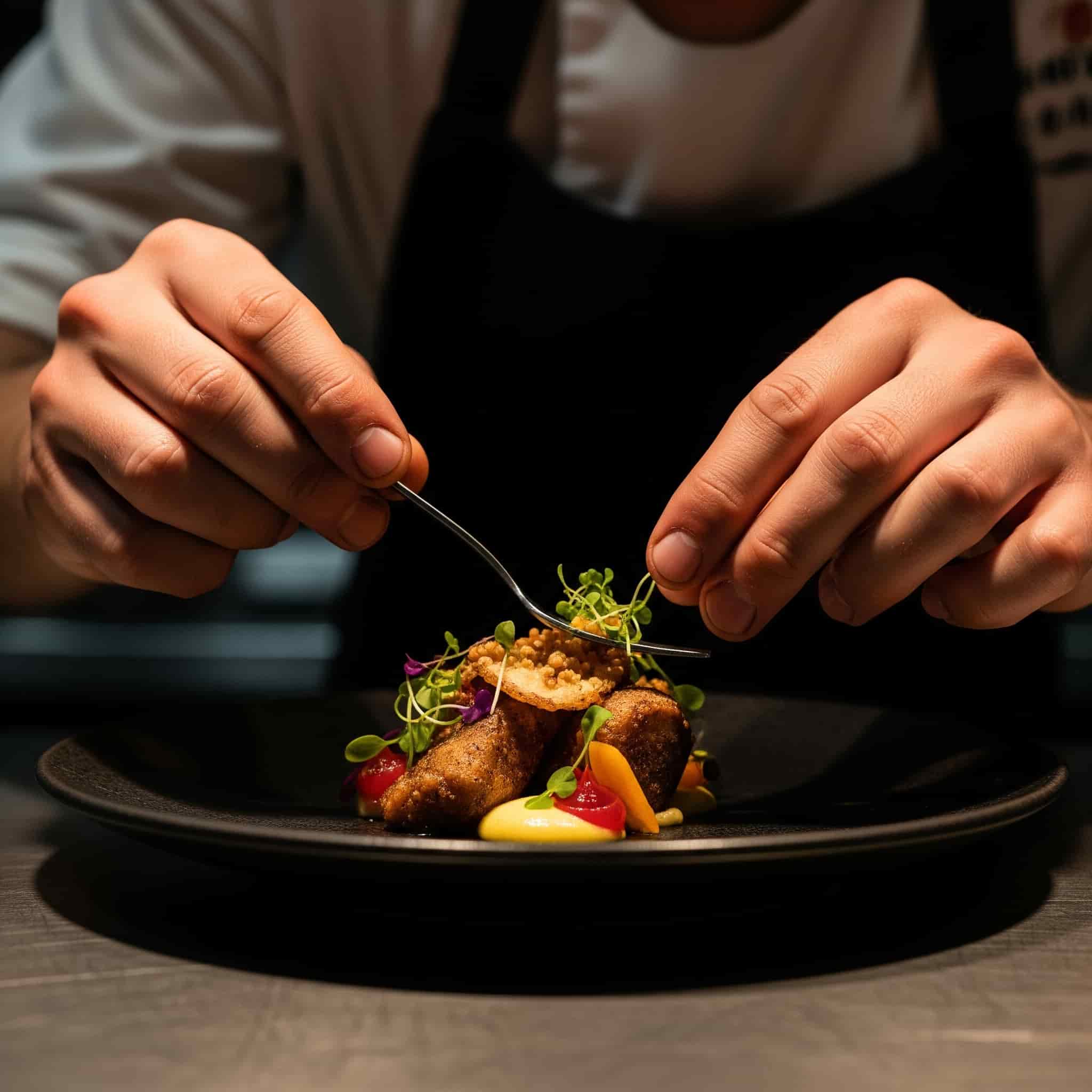Chef che presenta il piatto del giorno, promosso con annunci vocali