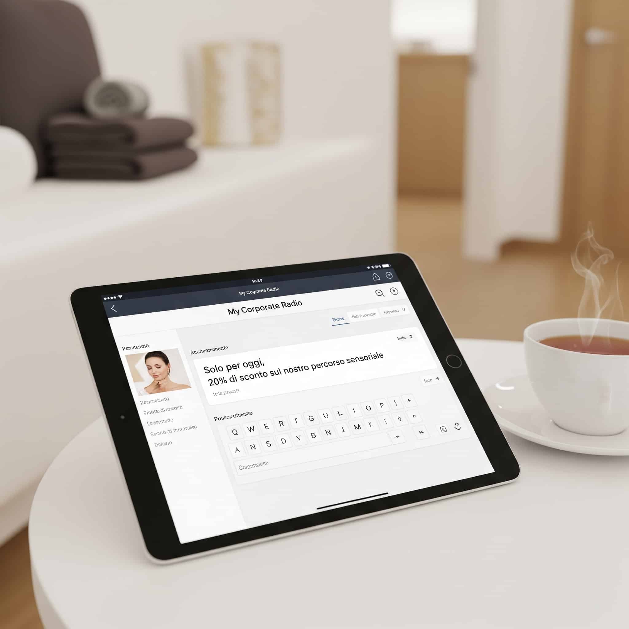 Dashboard di My Corporate Radio per la promozione di trattamenti in una spa