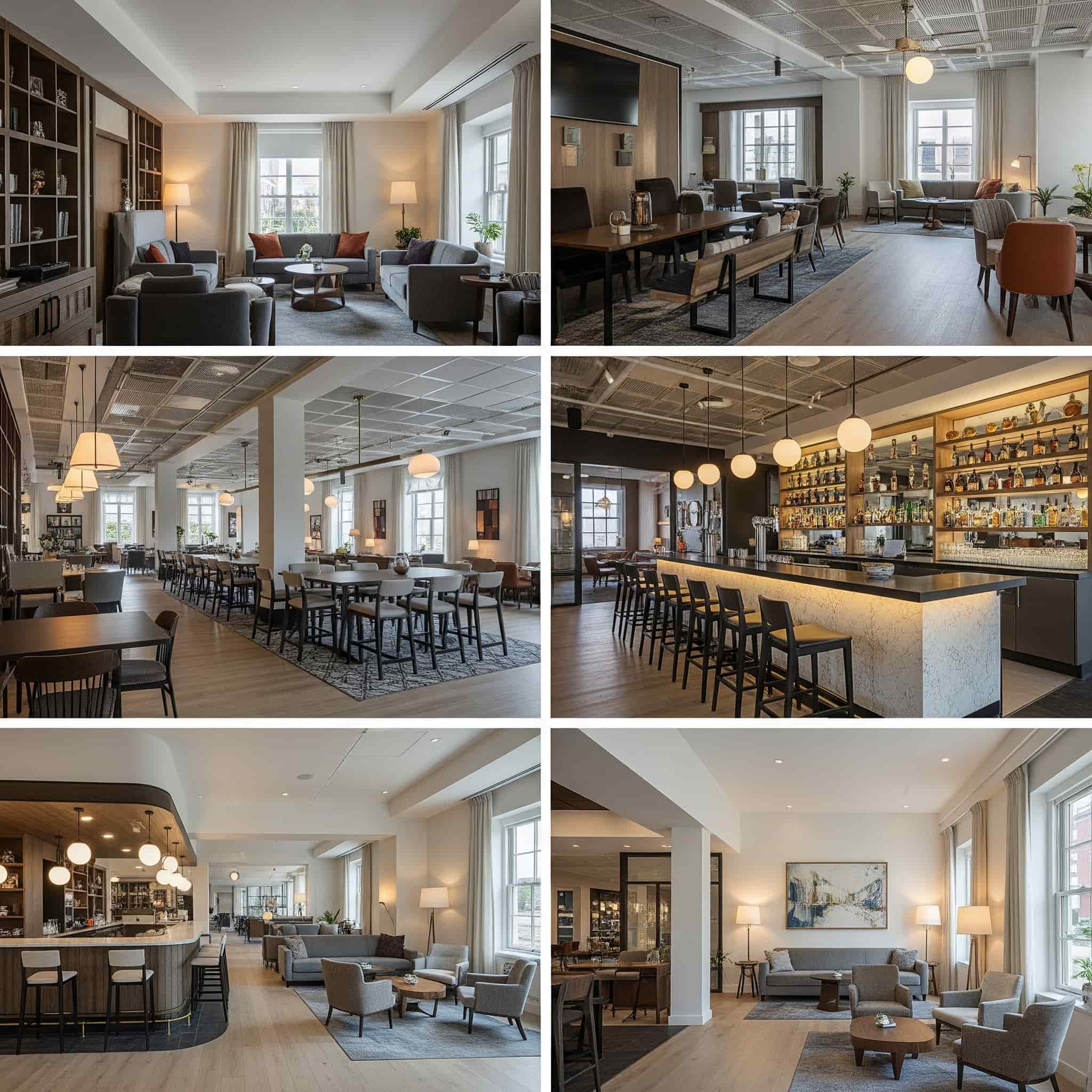 Diverse aree comuni di un hotel con sound design armonizzato