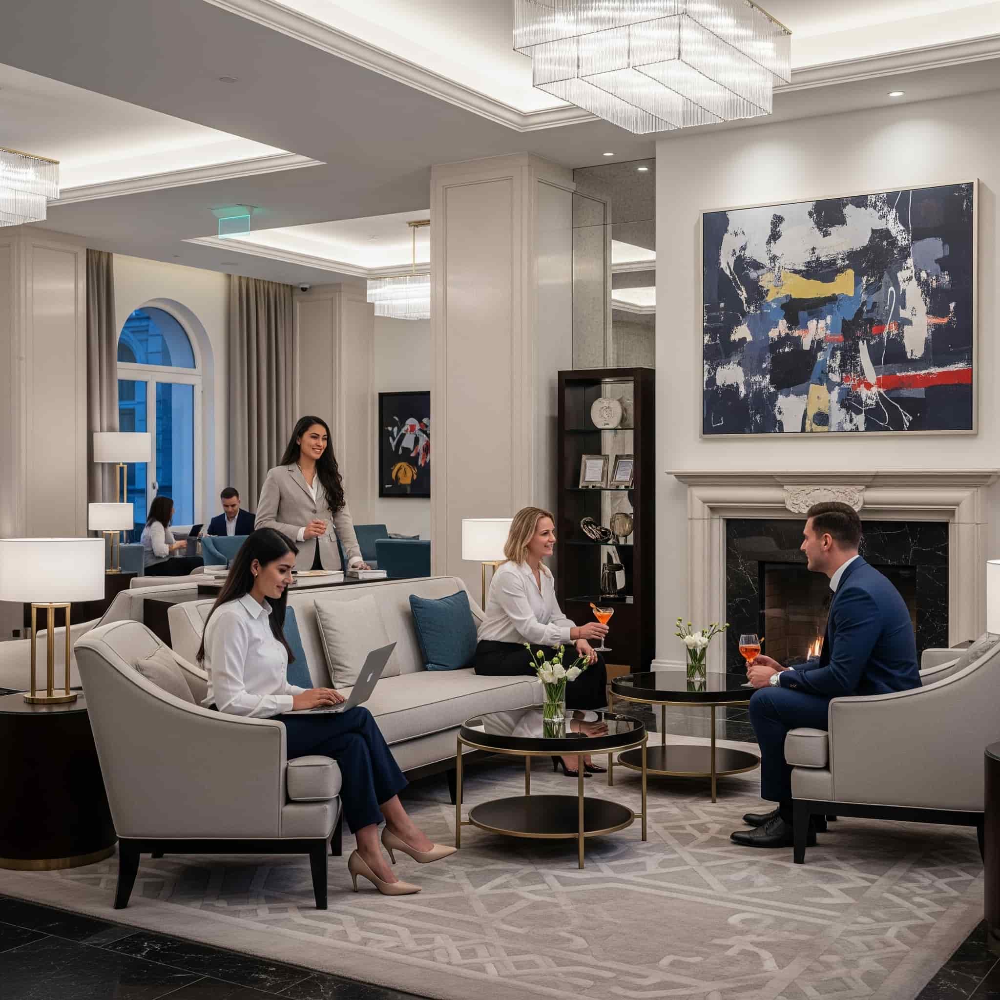 Lobby di hotel lussuosa con musica accogliente di sottofondo