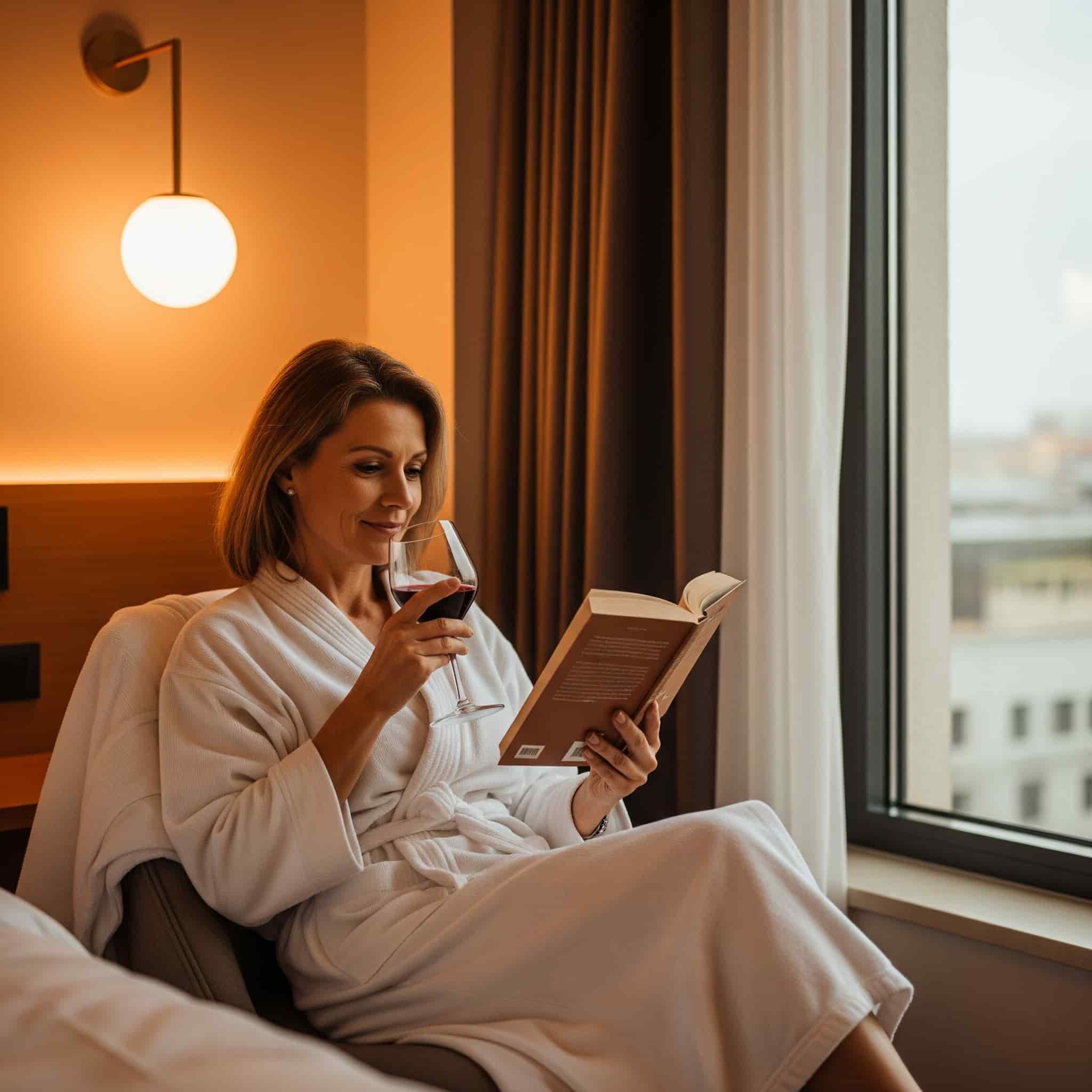 Ospite rilassato in hotel che gode della musica di sottofondo