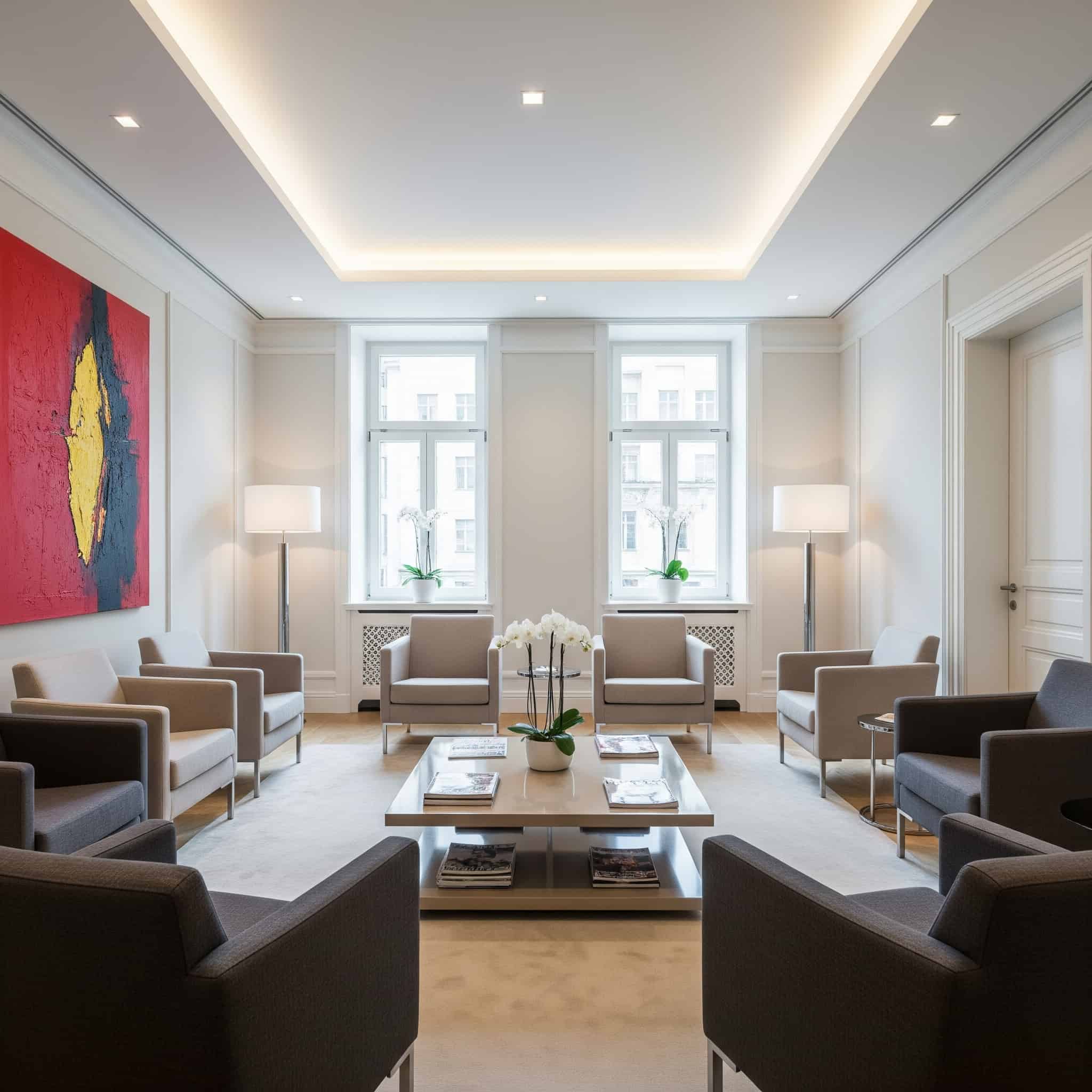 Sala d'attesa elegante e moderna di uno studio professionale