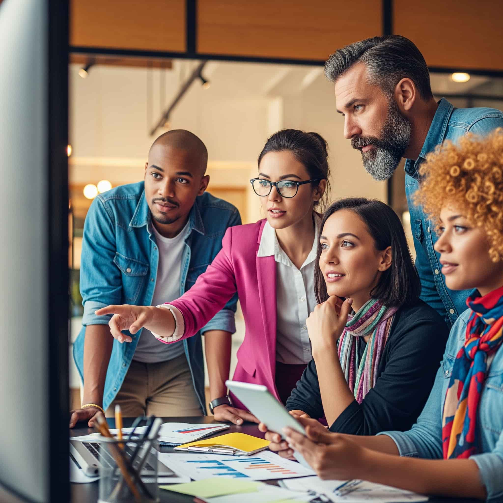 Team che collabora utilizzando strumenti digitali per la comunicazione interna